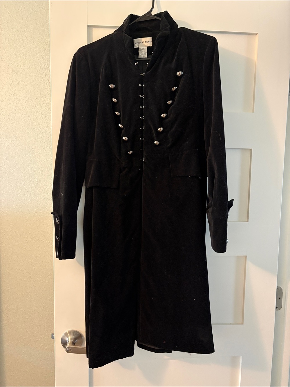 Newport News Black Velvet Military-Inspired Trench Coat